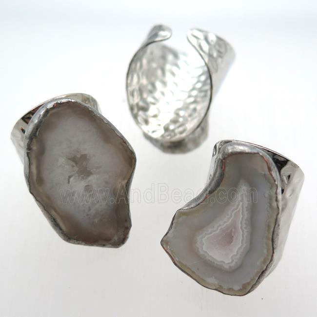 Agate Druzy Rings, platinum plated