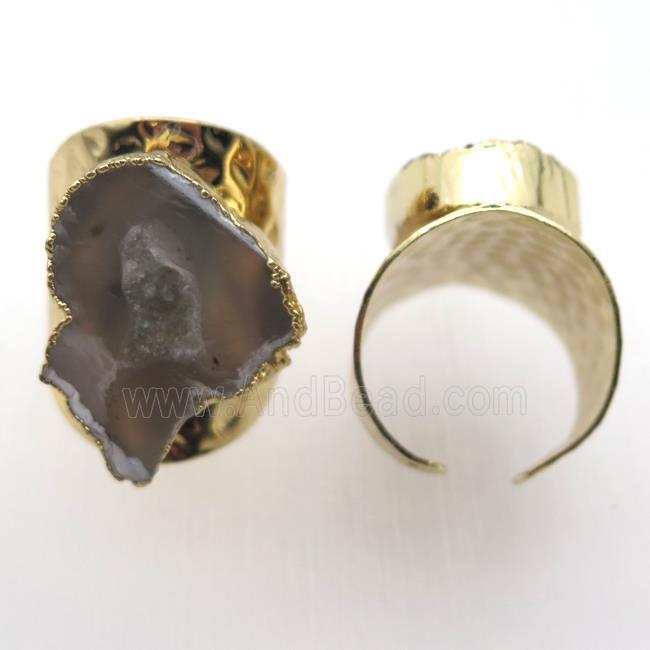 gray Agate Druzy Rings, copper, gold plated