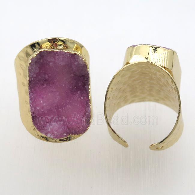 hotpink Agate Druzy Rings, copper, gold plated