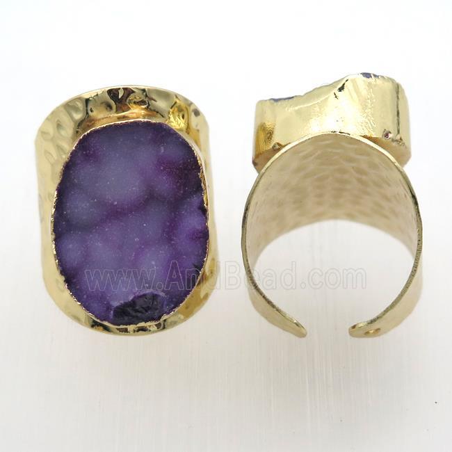 purple Agate Druzy Rings, copper, gold plated