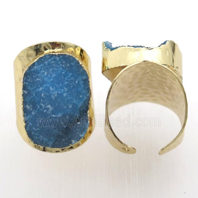 blue Agate Druzy Rings, copper, gold plated