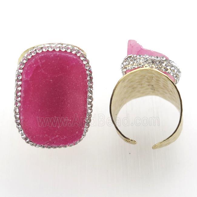 hotpink Agate Druzy Rings paved rhinestone, copper, gold plated