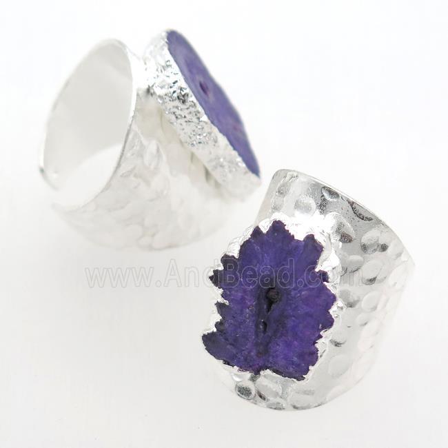 purple Solar Quartz Druzy Rings, silver plated