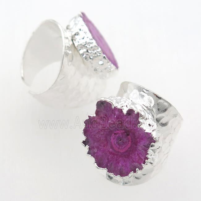 hotpink Solar Quartz Druzy Rings, silver plated
