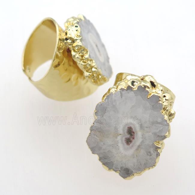 white Solar Quartz Druzy Rings, gold plated