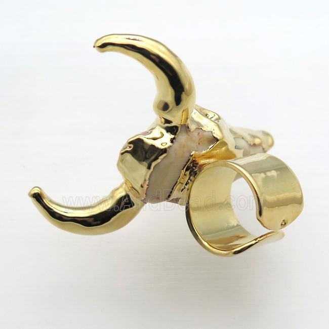 resin bullHead Ring, copper, gold plated