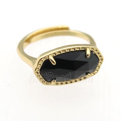 black Onyx Agate Ring, copper, resizable, gold plated