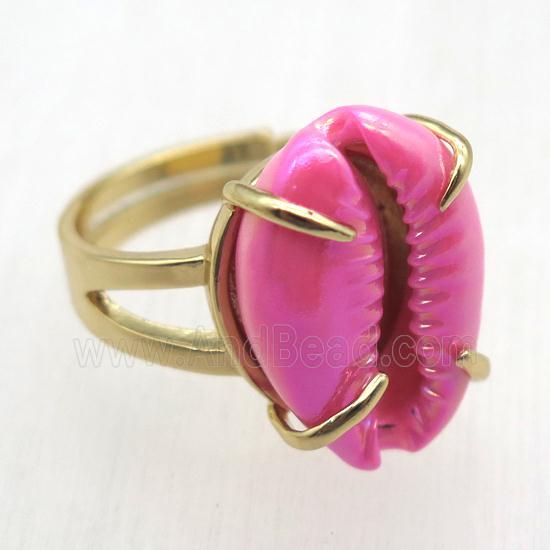 hotpink Conch shell Ring, copper, gold plated