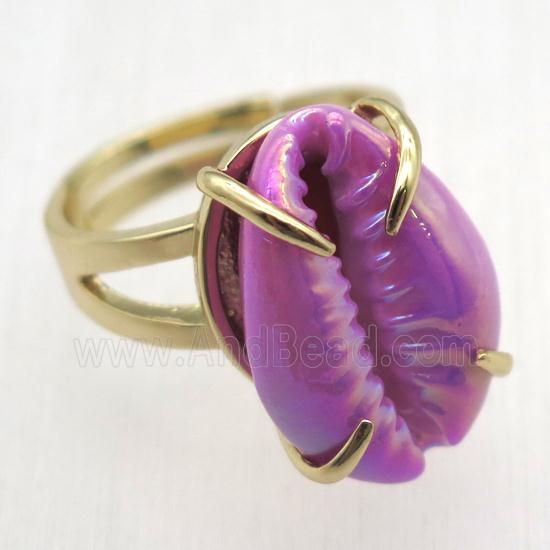 purple Conch shell Ring, copper, gold plated