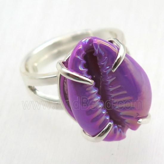 purple Conch shell Ring, copper, silver plated