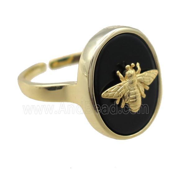 black onyx agate Rings, gold plated
