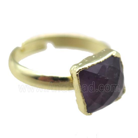 Amethyst Rings, square, gold plated