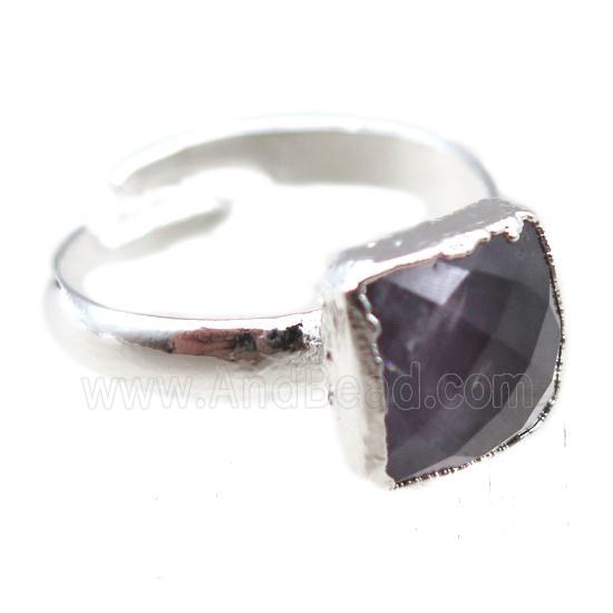Terahertz Stone Rings, square, silver plated