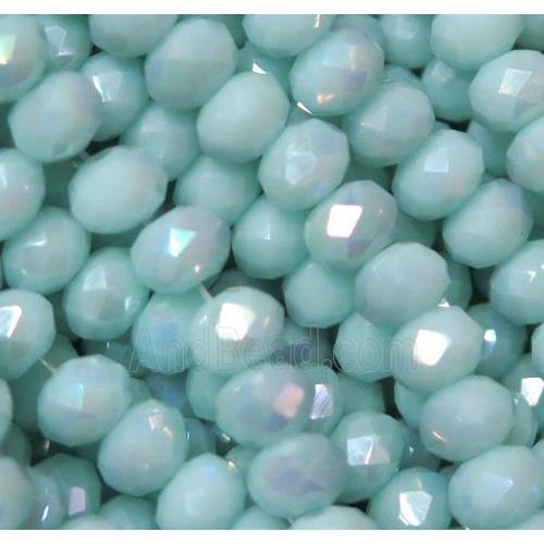 Chinese crystal glass bead, faceted rondelle, Amazonite AB color