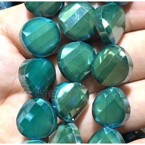 chinese crystal glass bead, faceted twist, peacock green