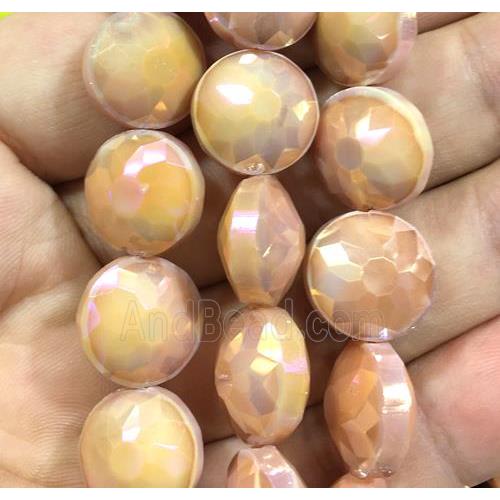 peach chinese crystal glass bead, faceted coin
