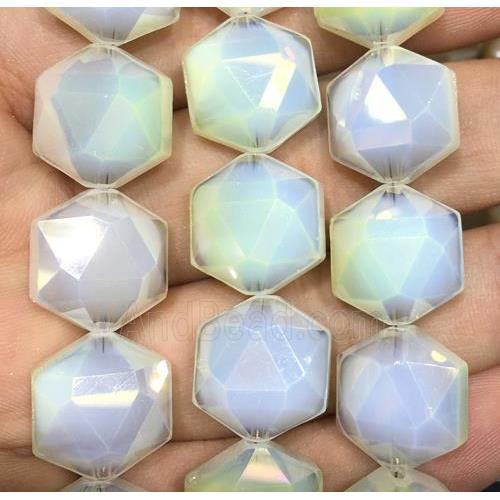 white chinese crystal glass bead, faceted Hexagon