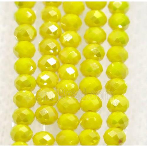 yellow chinese crystal glass beads, faceted rondelle, AB-color electroplated