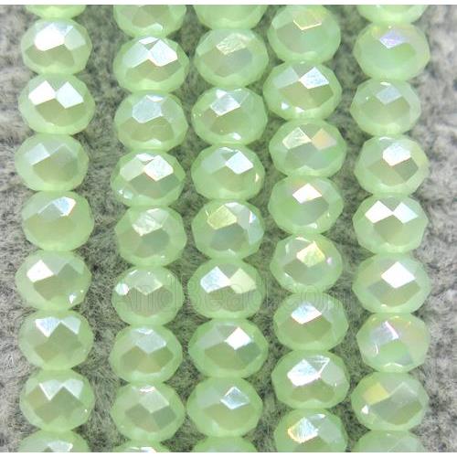 lt.green chinese crystal glass beads, faceted rondelle, AB-color electroplated