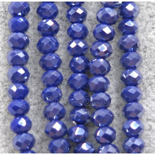 blue chinese crystal glass beads, faceted rondelle, AB-color electroplated