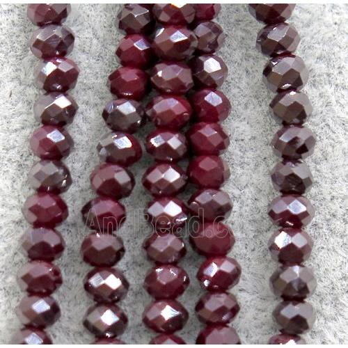red chinese crystal glass beads, faceted rondelle, AB-color electroplated