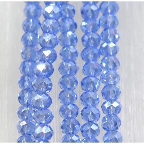 blue chinese crystal glass beads, faceted rondelle, AB-color electroplated