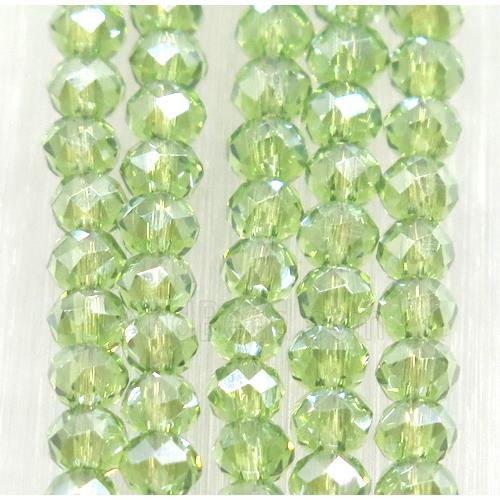 green chinese crystal glass beads, faceted rondelle, AB-color electroplated