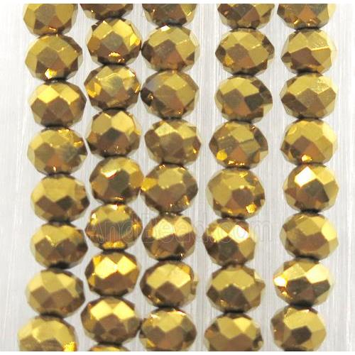 chinese crystal glass beads, faceted rondelle, gold plated