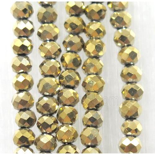 chinese crystal glass beads, faceted rondelle, gold plated