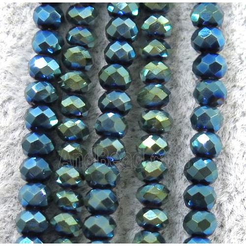 chinese crystal glass beads, faceted rondelle, green electroplated