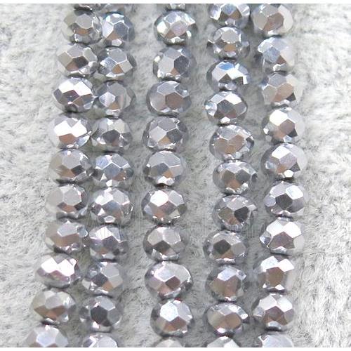 chinese crystal glass beads, faceted rondelle, silver plated