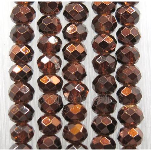 chinese crystal glass bead, faceted rondelle, half coffee electroplated