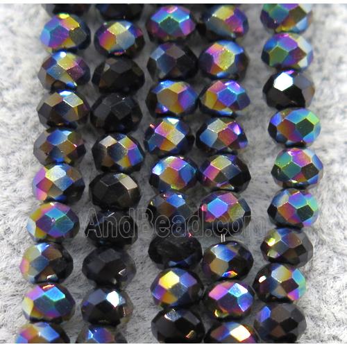 black chinese crystal glass bead, faceted rondelle, half rainbow electroplated