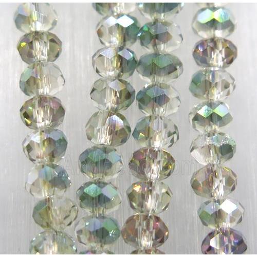 chinese crystal glass bead, faceted rondelle, half green electroplated