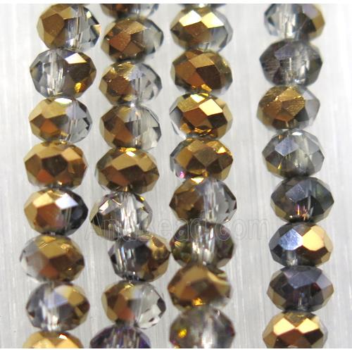 chinese crystal glass bead, faceted rondelle, half gold electroplated