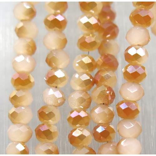 chinese Jadeite Glass beads, faceted rondelle, half champagne electroplated