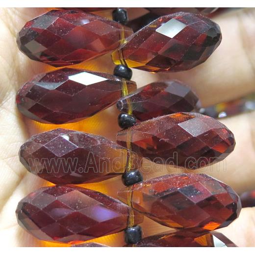 Chinese crystal glass bead, faceted teardrop