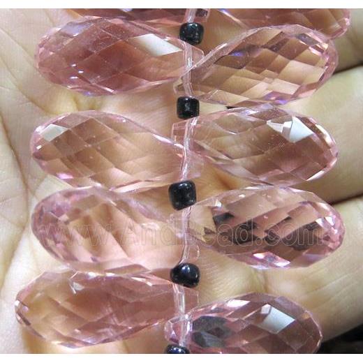 pink Chinese crystal glass bead, faceted teardrop