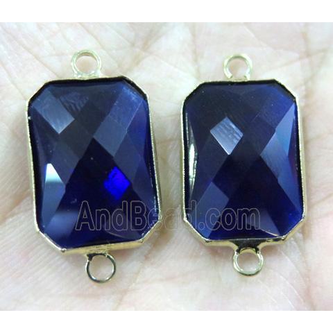Chinese crystal glass connector, faceted rectangle, gold plated
