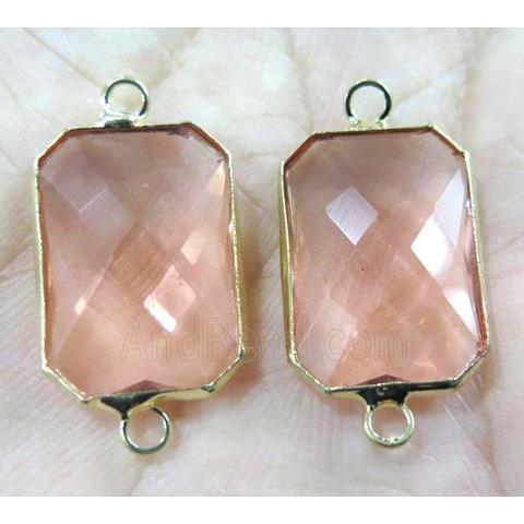 Chinese crystal glass connector, faceted rectangle, gold plated