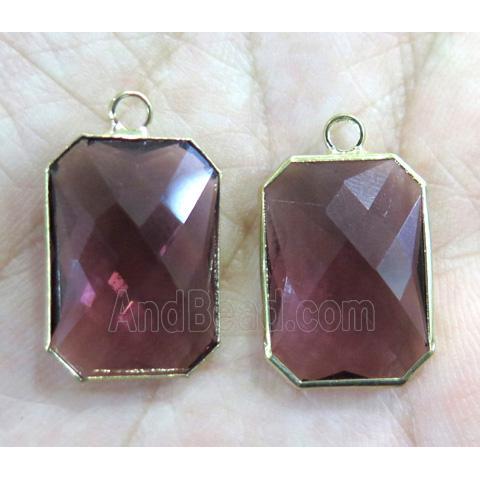 Chinese crystal glass pendant, faceted rectangle, gold plated