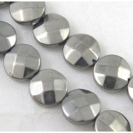 hematite bead, no-magnetic, faceted flat round