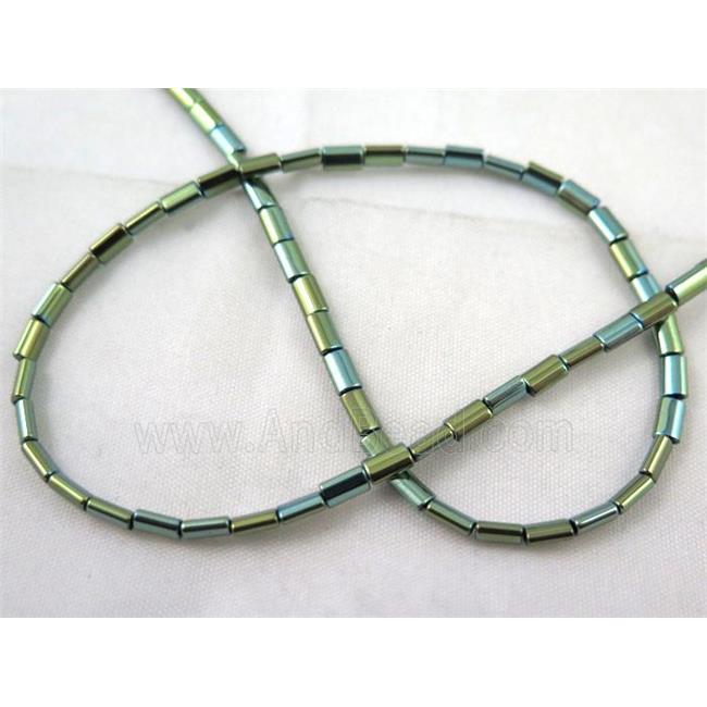 hematite tube beads, green electroplated
