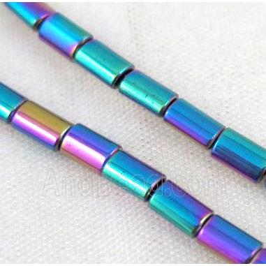 hematite tube beads, rainbow electroplated
