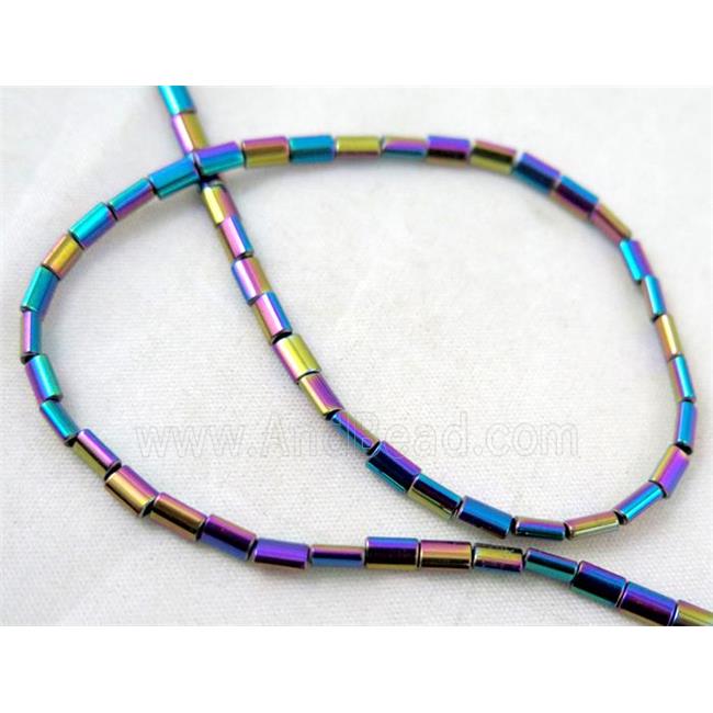 hematite tube beads, rainbow electroplated