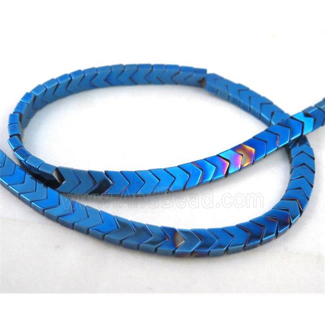 hematite arrowhead beads, blue electroplated