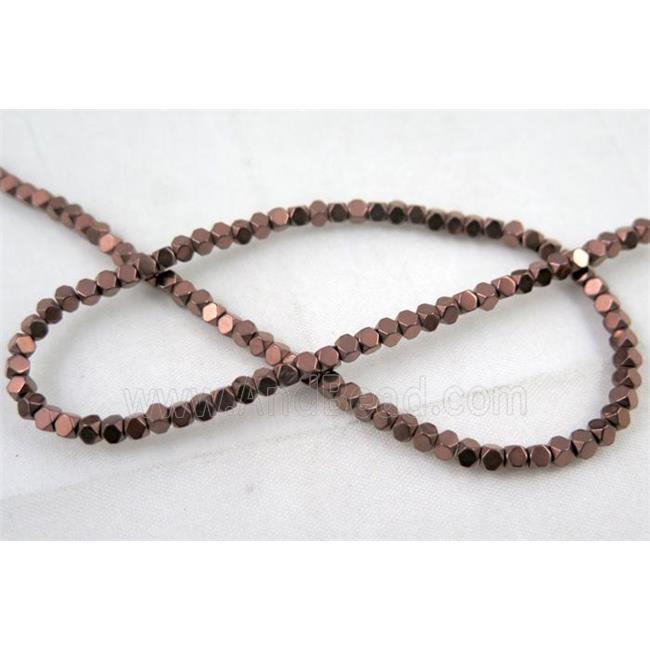 hematite beads, faceted round, redcopper electroplated
