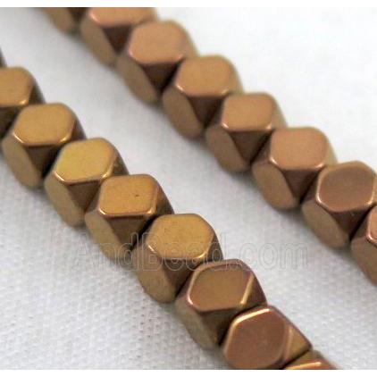 hematite beads, faceted round, antique gold
