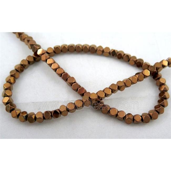 hematite beads, faceted round, antique gold