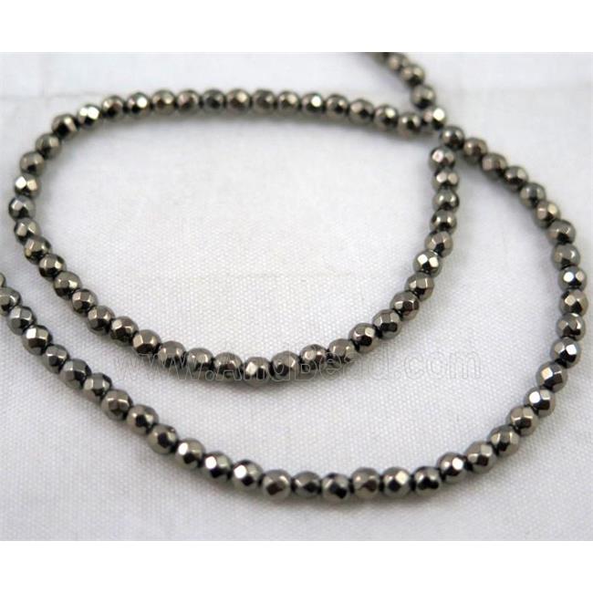 faceted round hematite beads, pyrite color